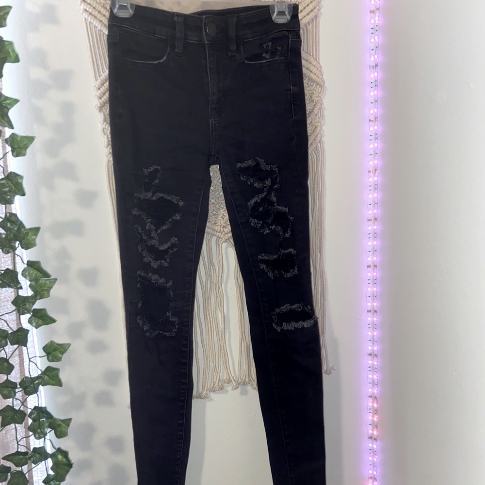 Black Ripped High-Waisted Jeggings Ne(x)t Level Stretch AEO Size 0 Long